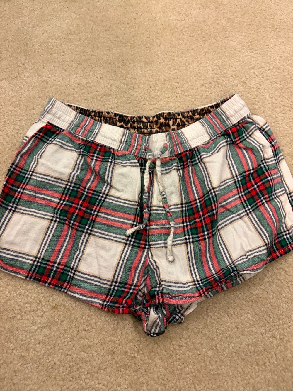 Aerie Plaid Cotton Drawstring Women’s Shorts - Red & Green